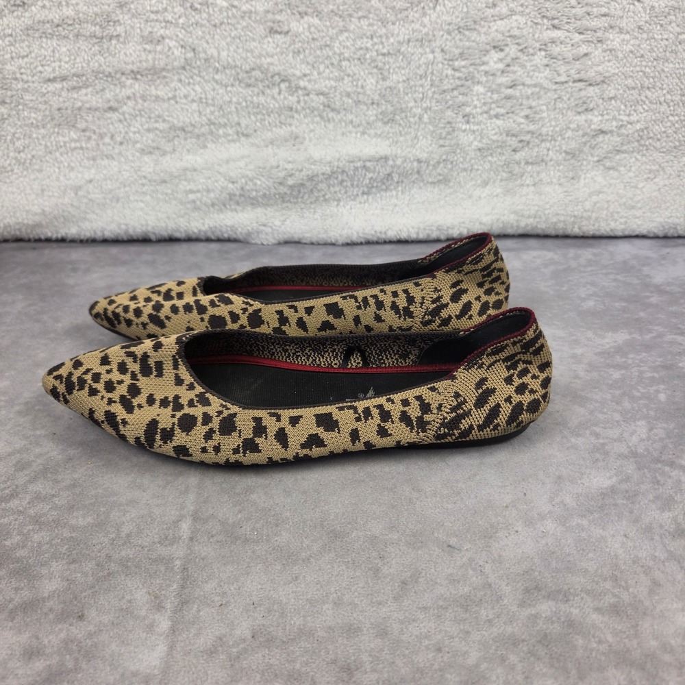 Seven7 Leopard Print Knit Pointed Toe Flats Tan Black Animal Print Shoes Womens